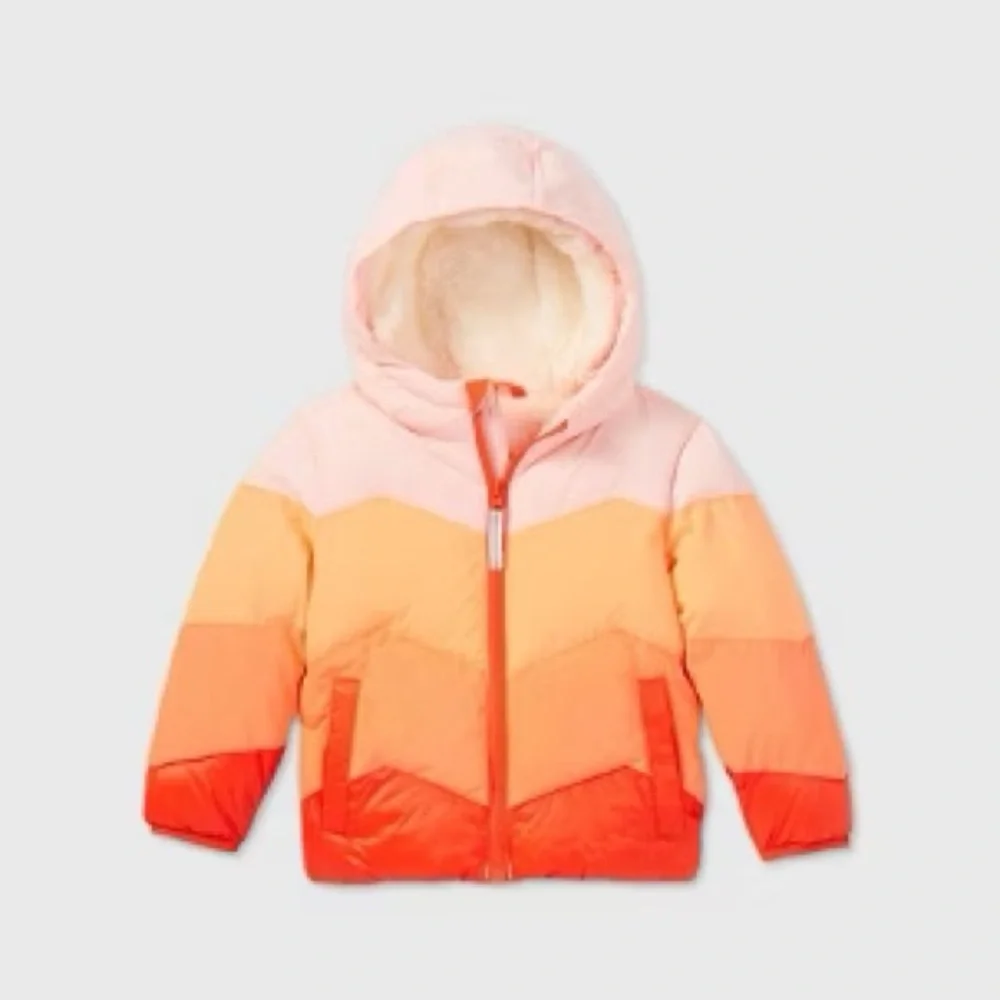 Cat & jack toddler 2T colorblock fleece lined winter puffer jacket